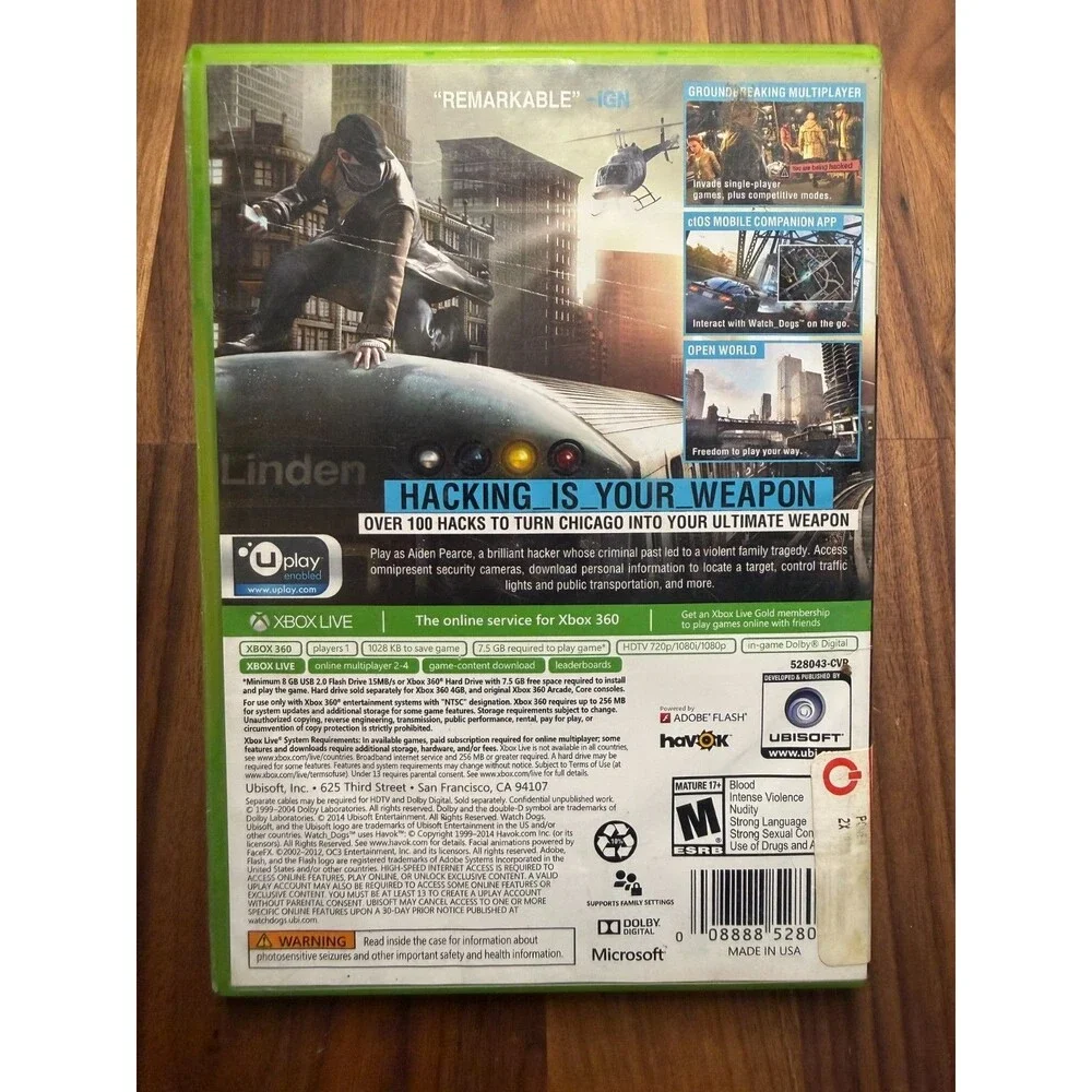 Watch Dogs Xbox 360, 2014 - Complete with 2-Disc and Insert No Manual Tested